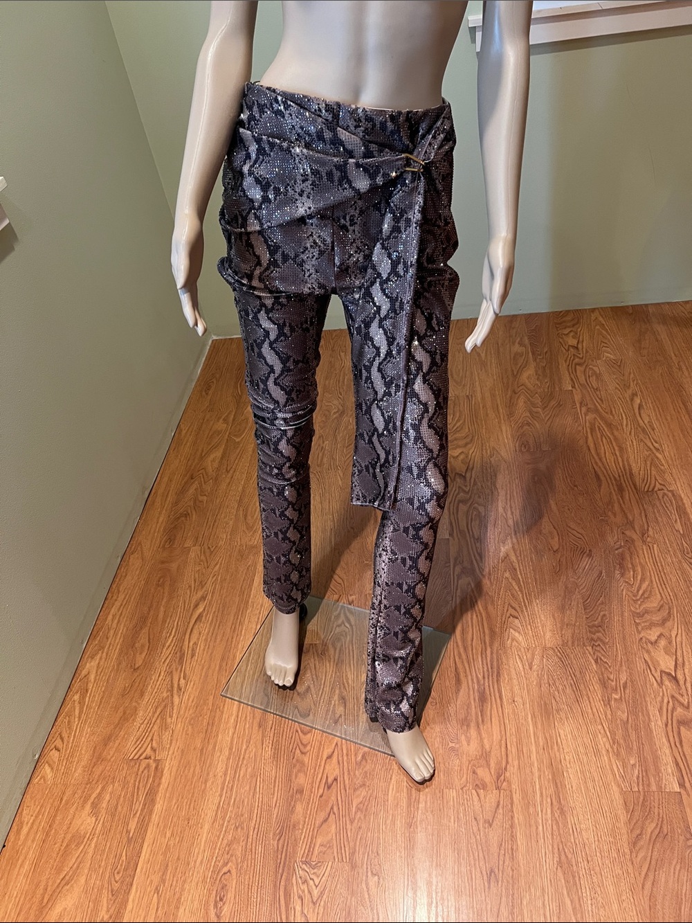 Akira Snake Print Slim Pants Rhinestone Crystal
Embellished Size L